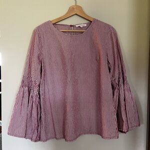 Solitaire Pink Pleated Bell Sleeve Blouse